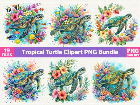 Download Tropical Turtle Clipart PNG Bundle - Turtle Collection