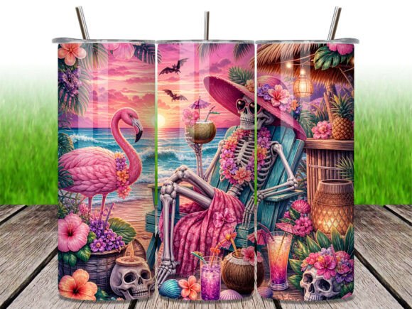 Download Beach Skeleton Flamingo 20oz Tumbler PNG - Premium Resources