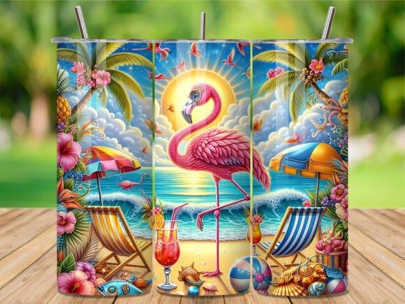 Download Summer Flamingo Beach Tumbler Wrap - Premium Resources