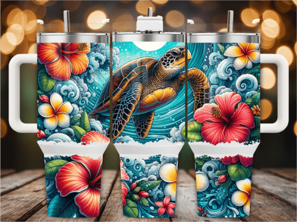 Download Tropical Flower Turtle 40oz Tumbler Wrap - Turtle Collection