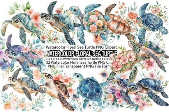 Download Watercolor Floral Sea Turtle Sublimation - Turtle Collection