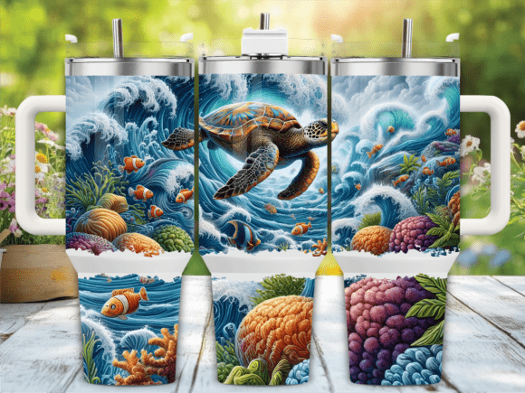 Download Sea Turtle Ocean Reef 40oz Tumbler Wrap - Turtle Collection