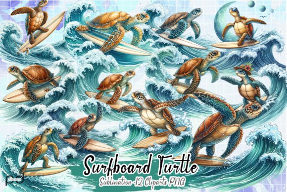 Download Surfboard Turtle Sublimation Clipart PNG - Turtle Collection