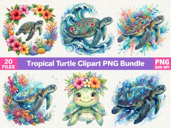Download Tropical Turtle Clipart PNG Bundle - Turtle Collection