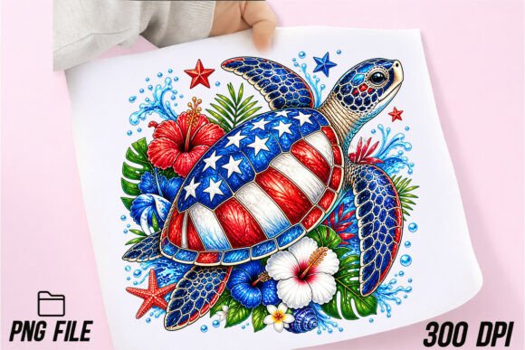 Download Colorful Sea Turtle Tropical Patriotic - Turtle Collection