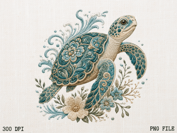 Download Embroidered Sea Turtle Floral PNG | Coas - Turtle Collection