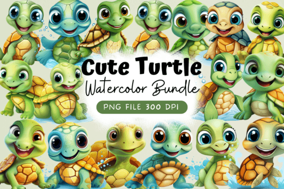 Download Cute Turtle Sublimation Clipart Bundle - Turtle Collection